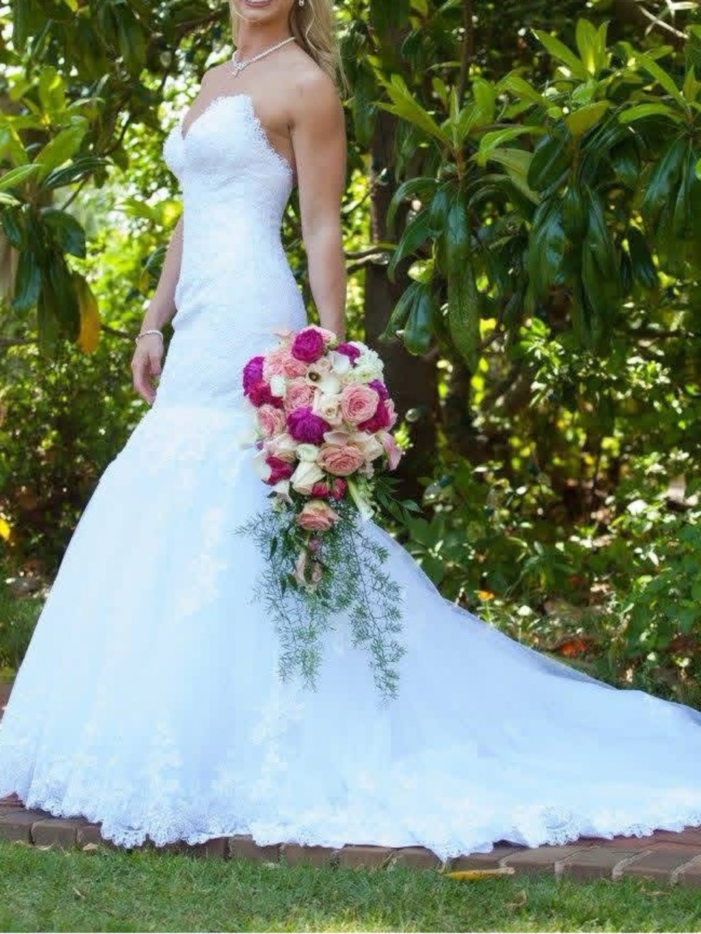 Maggie Sottero Lace Mermaid Wedding Dress Size 6 Strapless Beaded Bridal Gown